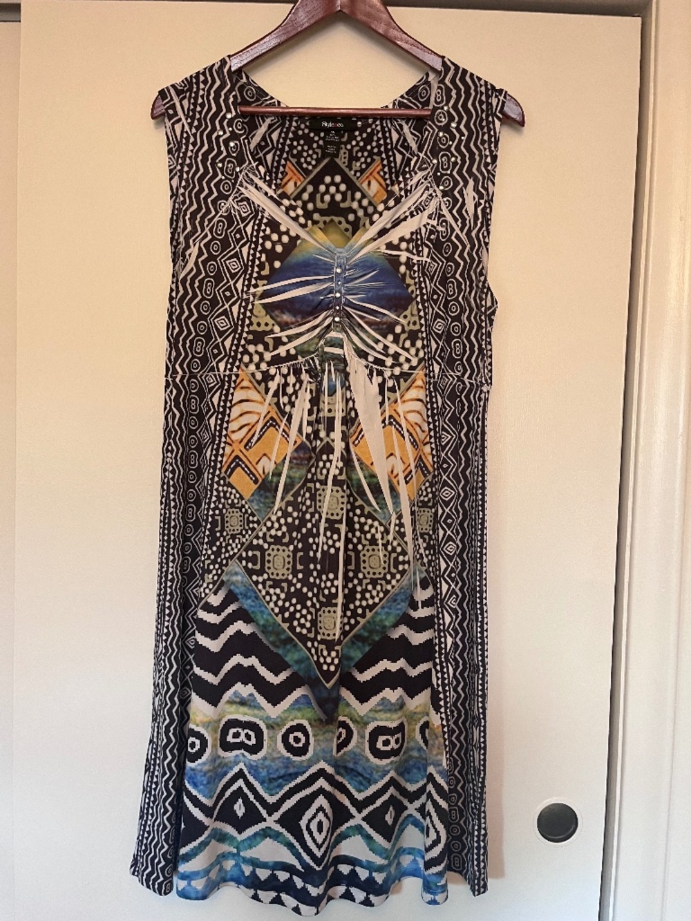 Style & Co Dress Womens XL Multicolor Boho Studded Sleeveless V Neck